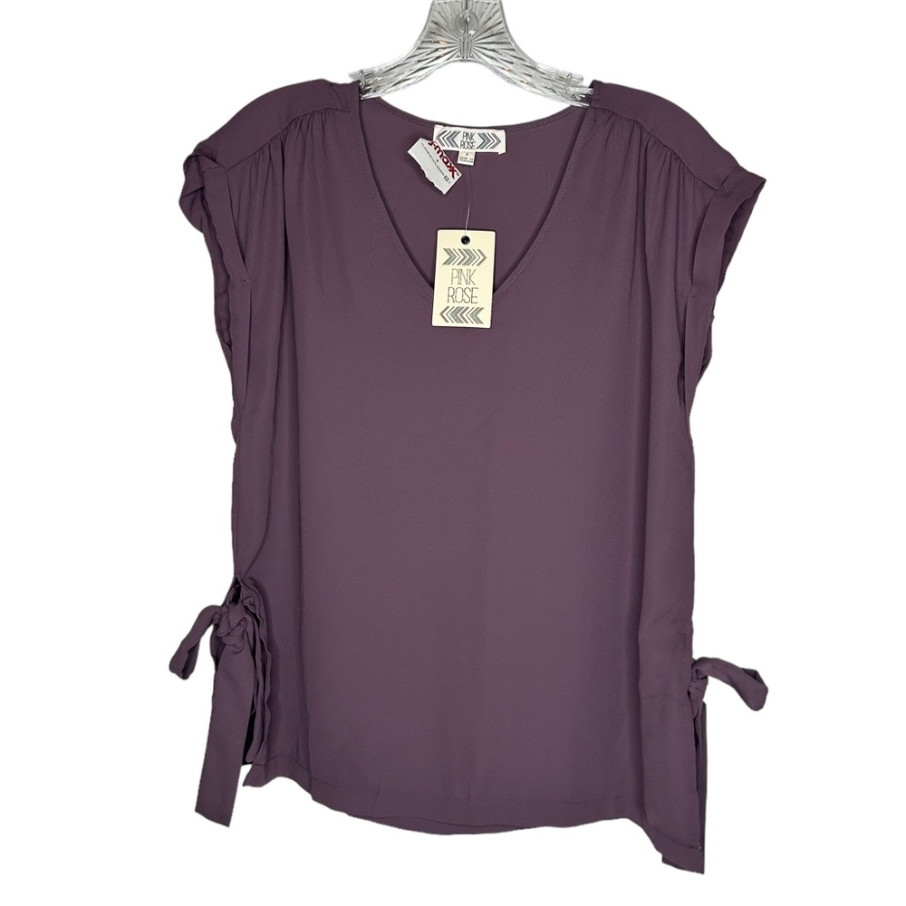 NWT Pink Rose Brand Purple V-neck Short Sleeve Blouse Size Small